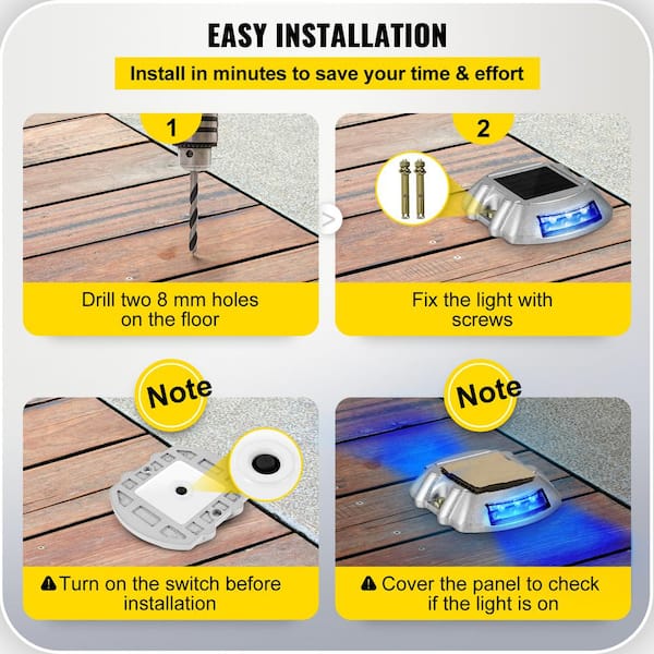 Driveway Lights 8-Pack Outdoor Waterproof Wireless 6 LEDs Solar Dock Lights  with Screw for Warning Walkway Sidewalk Blue