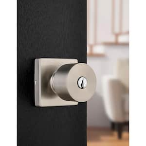 Ridgeway Satin Nickel Keyed Entry Door Knob with Square Rose Featuring Dual Keyway