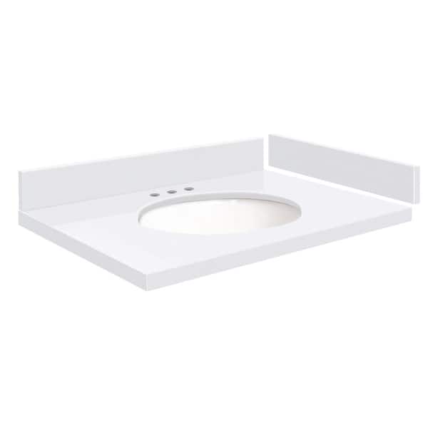 Transolid Silestone 25.25 in. W x 22.25 in. D Qt. White Round Single Sink Vanity Top in Miami White