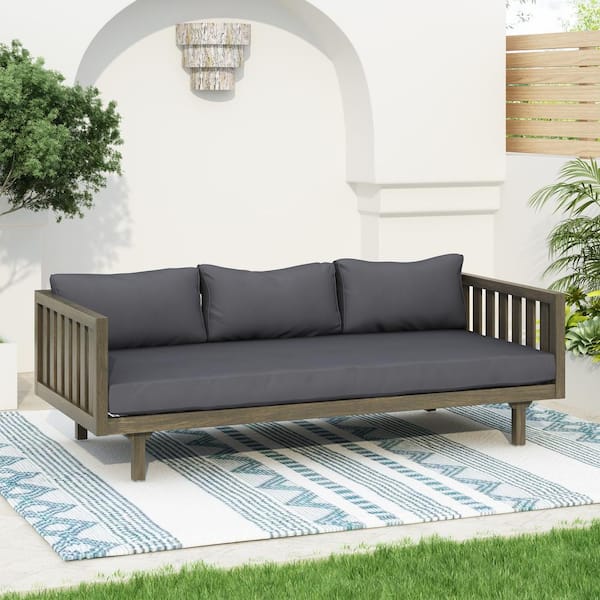 Unbranded Acacia Wood Outdoor Sofa Bed Patio Day Bed with Grey Cushions