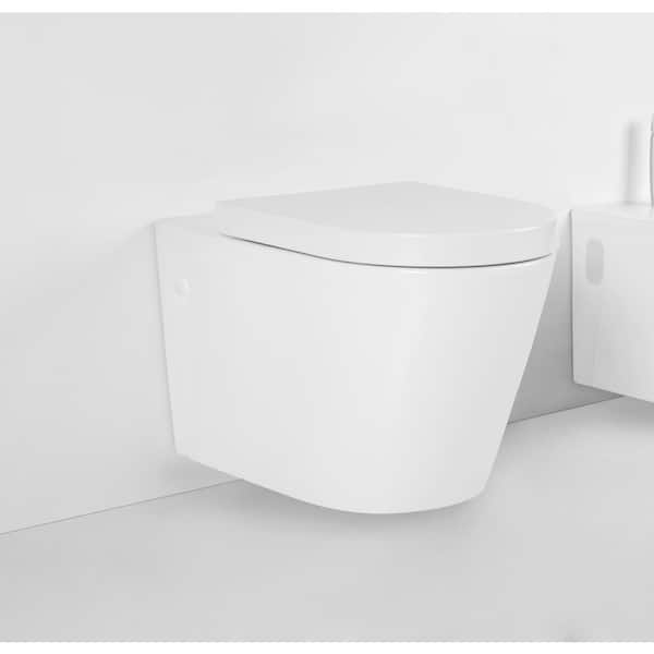 HOROW Wall Hung Toilet Bowl Only 0.8/1.28 GPF Dual Flush Round in White, Seat Included
