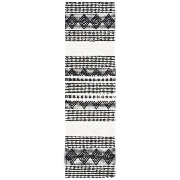 Natura 2 ft. x 14 ft. Black/Ivory Striped Diamonds Runner Rug