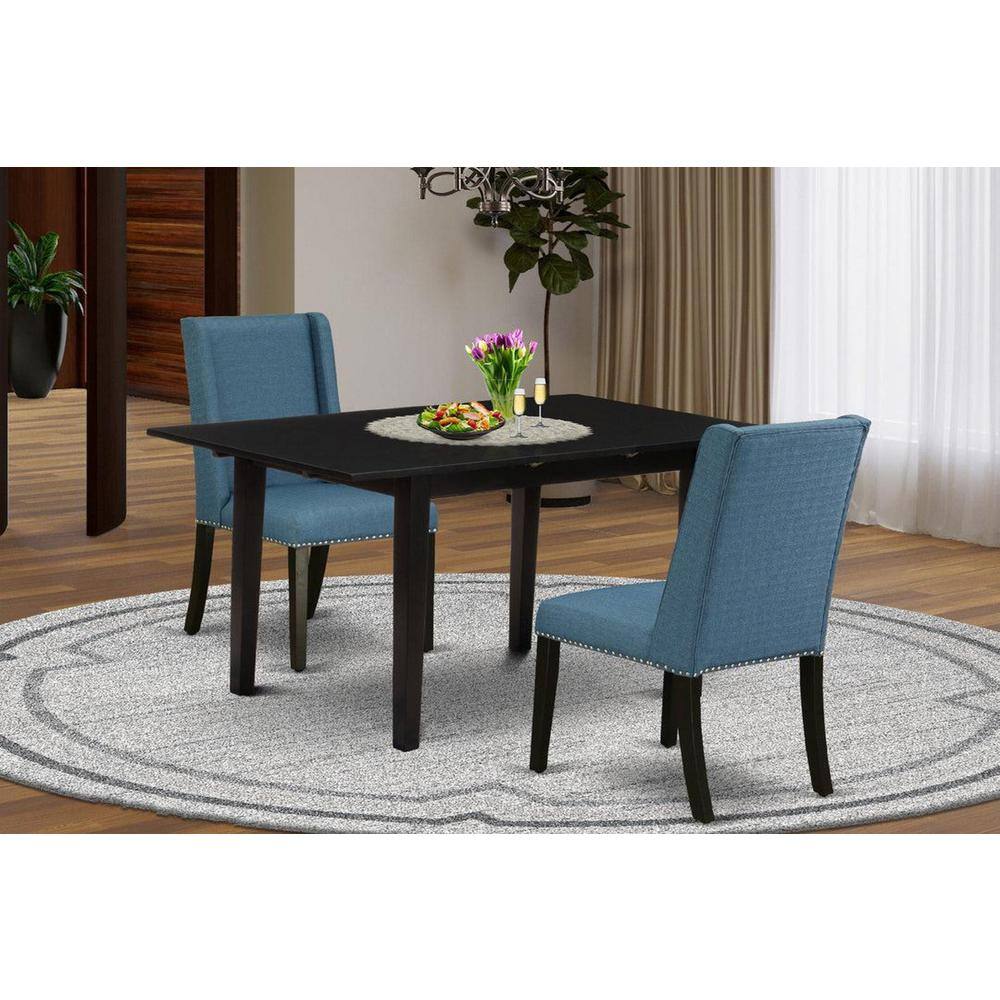 3-Piece Black Finish Rectangular Solid Wood Top with Butterfly Leaf Dining Table Set
