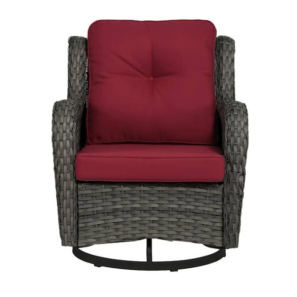 Uixe Patio Swivel Wicker Outdoor Rocking Chair with Red Cushion for Porch Deck(Set of 1)