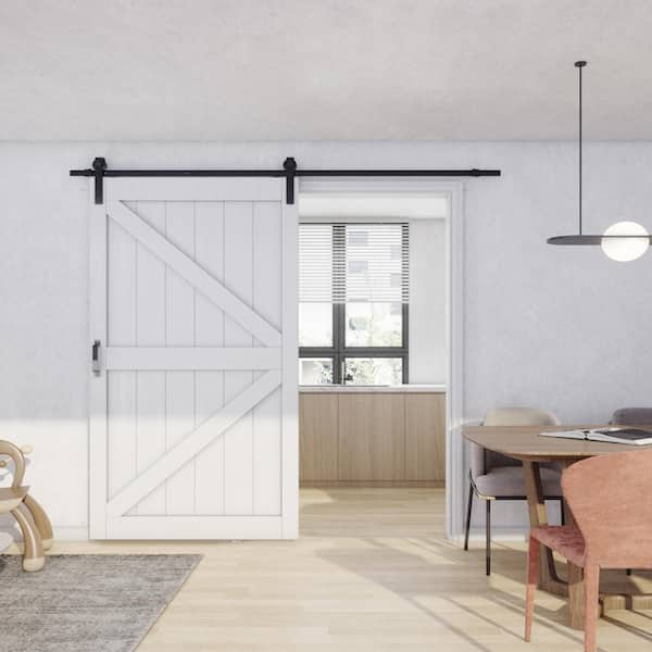 48 in. x 84 in. K-Design Interior Door Slab White Primed MDF Wood Sliding Barn Door with Hardware Kit