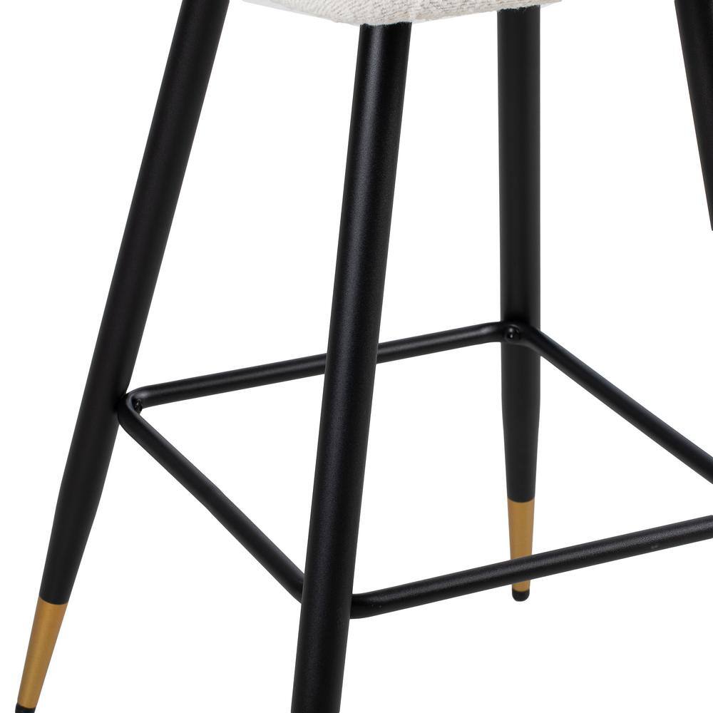 Modern White Upholstered Bar Stools with Gold-Tipped Metal Legs, Set of 2