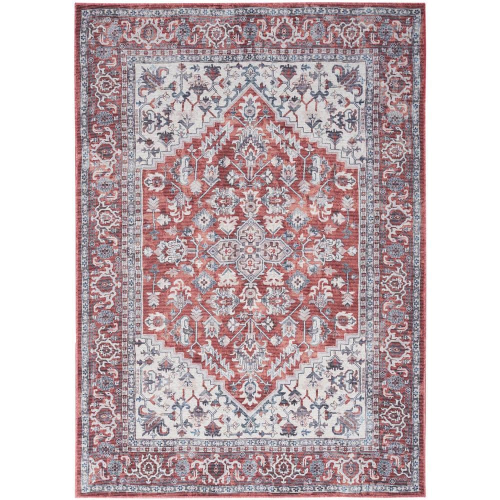 Machine Washable Series 1 Brick Ivory 5 ft. x 7 ft. Distressed Traditional 