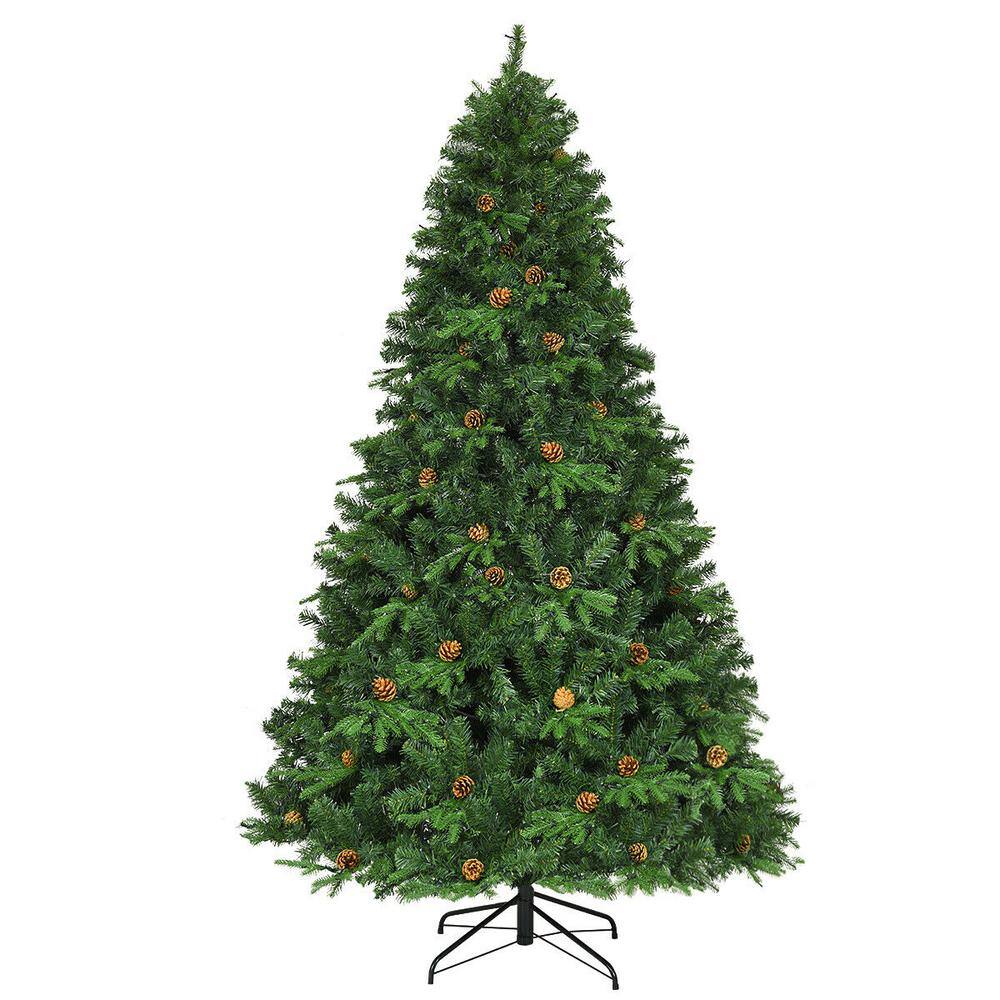 7.5ft Green Pre-lit Artificial Christmas Tree with Pine Cones