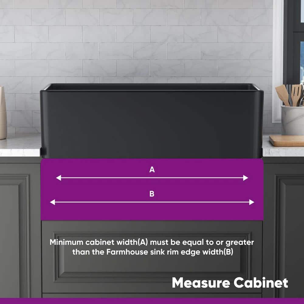 Matte Black Fireclay Farmhouse Kitchen Sink with Grid and Strainer