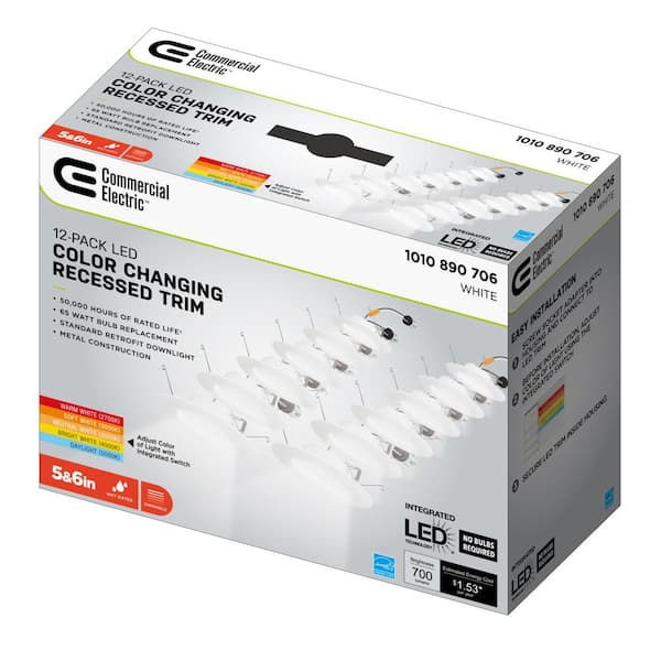 5/6 in. Integrated LED Recessed Retrofit Light Trim with Selectable Color Temperature, (12-Pack)