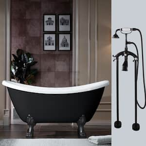 Idaho 59 in. Heavy Duty Acrylic Slipper Clawfoot Bathtub Black Faucet, Claw Feet, Drain & Overflow in Oil Rubbed Bronze