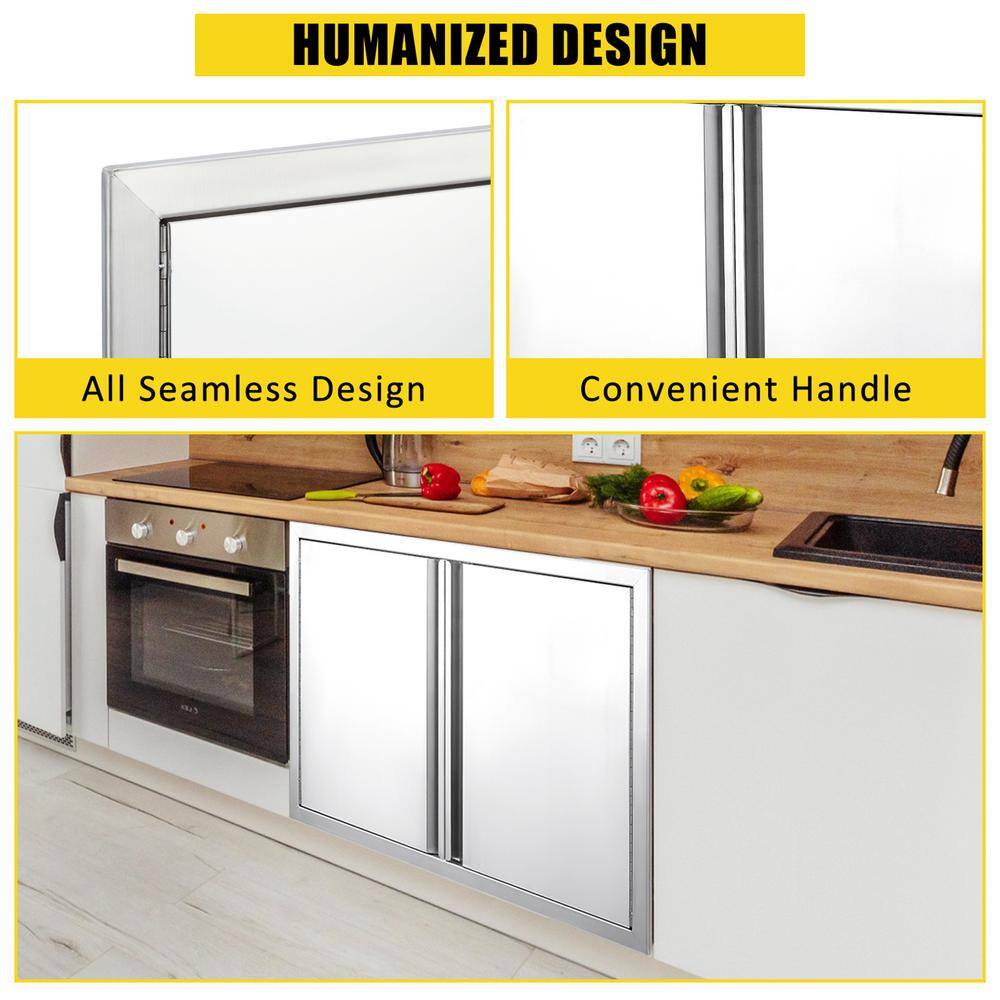 36" x 24" Silver Stainless Steel Double Door Outdoor Kitchen Cabinet