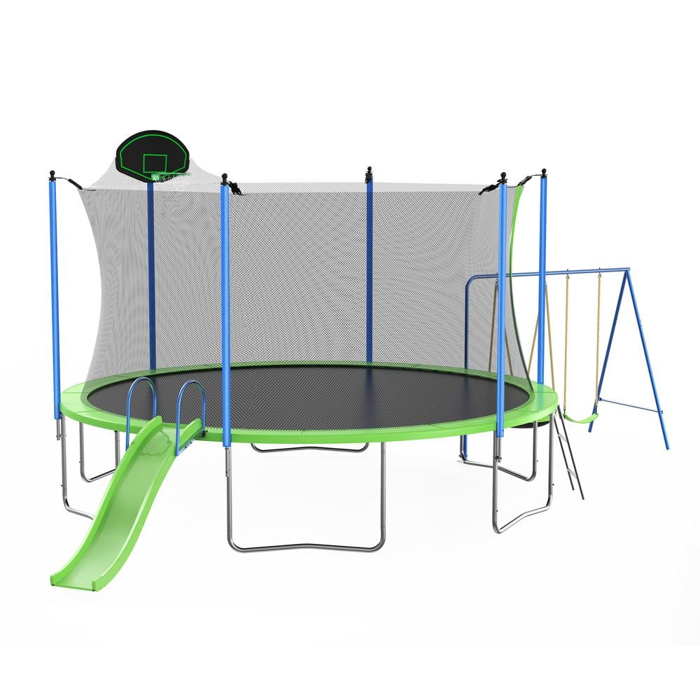 12 ft. Trampoline with Slide and Swings, Outdoor Backyard Trampoline with N