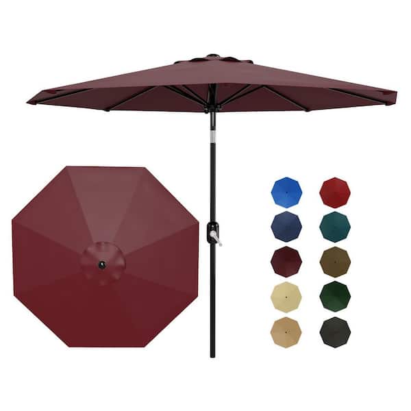 Round 9 ft. Iron Cantilever Market Tilt Patio Umbrella in Dark Red