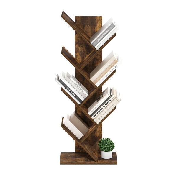 Furinno 39.37 in. Tall Amber Pine Wood 7-Shelf Tree Bookcase