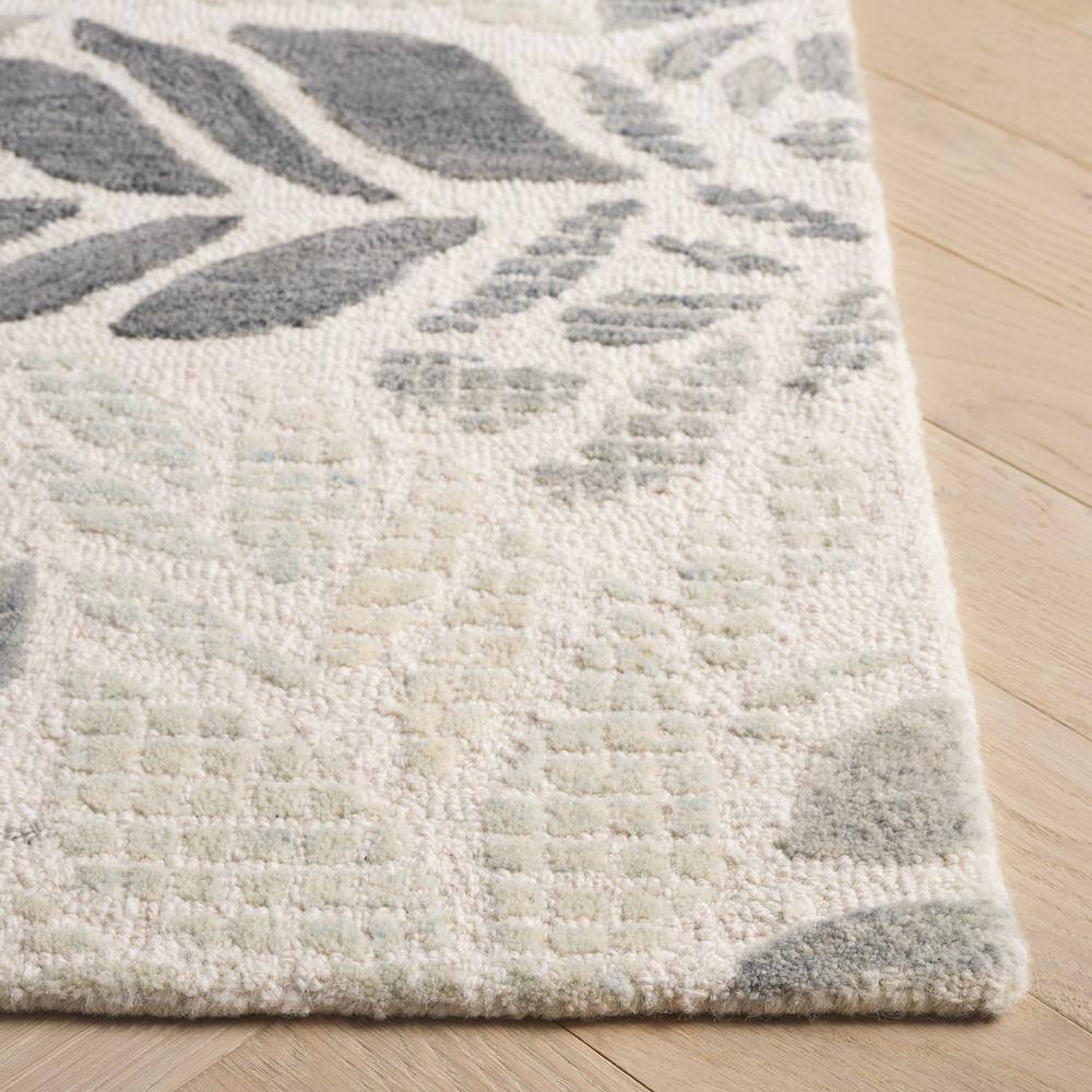 Ivory and Grey Floral Hand-Tufted Wool Area Rug, 8' x 10'