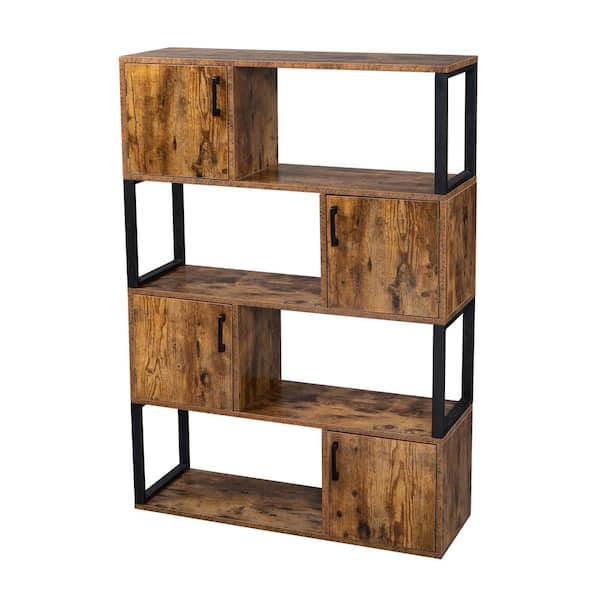Outopee Modern 49.7 in. Brown MDF 4-Shelf Standard Bookcase with 4-Storage Cabinet
