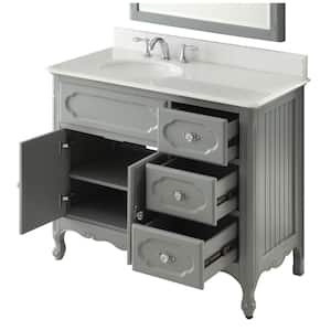 Knoxville 42 in. W x 21 in. D x 35 in. H Bathroom Sink Vanity in Grey with White Marble Top