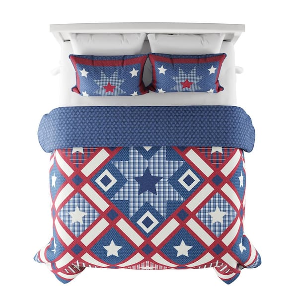 Lavish Home 3-Piece Homestead Americana Full/Queen Hypoallergenic Down Alternative Quilt Bedspread Set