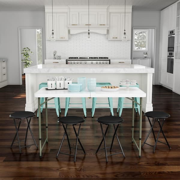 Set of 4 Round 18 in. Counter Bar Stools with Vinyl Padded Seats, Portable Folding Chairs for Dorm or Rec Room, Black