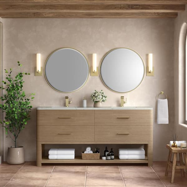 Lucian 72.0 in. W x 21.5 in. D x 36 in. H Double Bath Vanity in Pebble Oak with Victorian Silver Silestone Quartz Top
