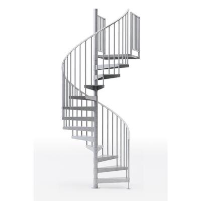 Reroute Galvanized Exterior 60in Diameter, Fits Height 127.5in - 142.5in 2 36in Tall Platform Rails Spiral Staircase Kit