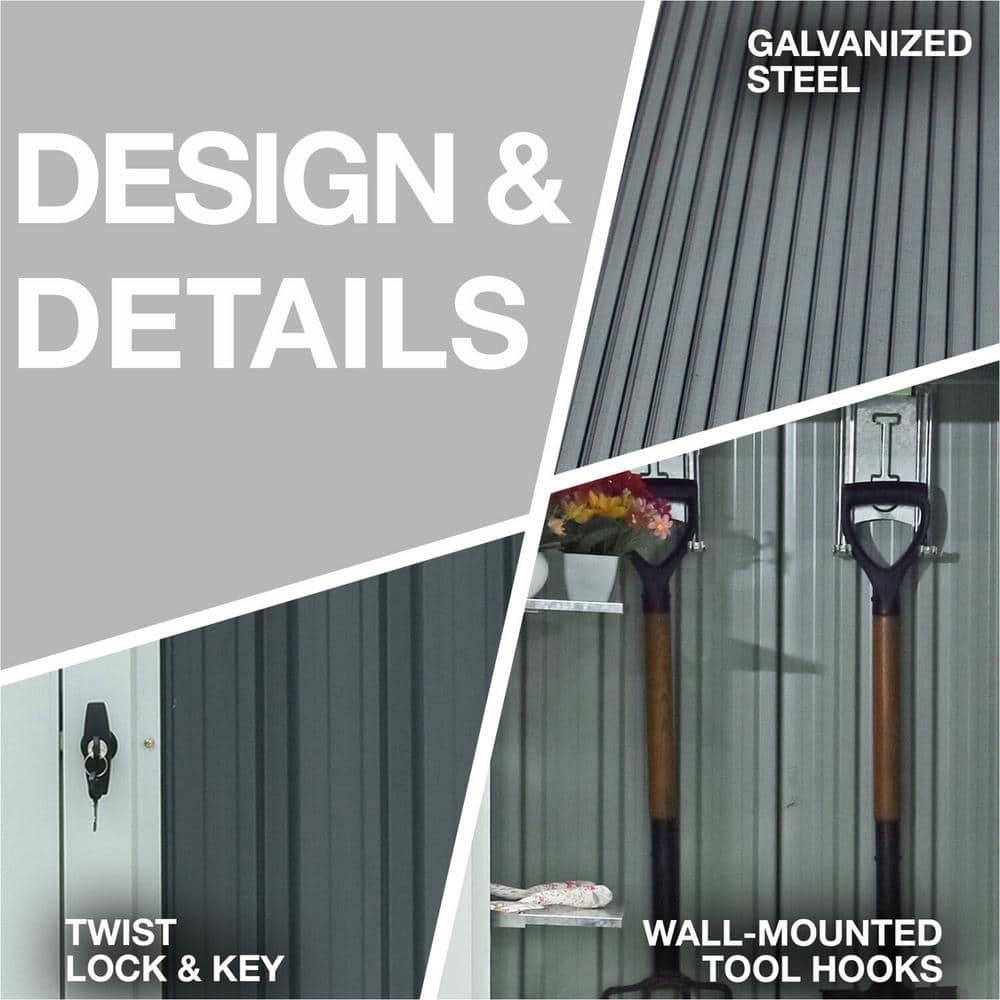 Hanover Dark Gray and White Galvanized Steel Patio Storage Shed