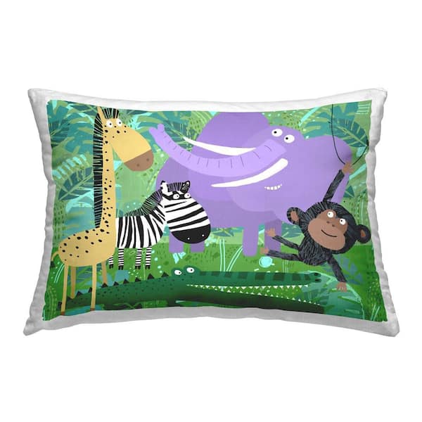 Stupell Industries Fun Jungle Animals Green Floral Polyester 14 in. x 20 in. Throw Pillow