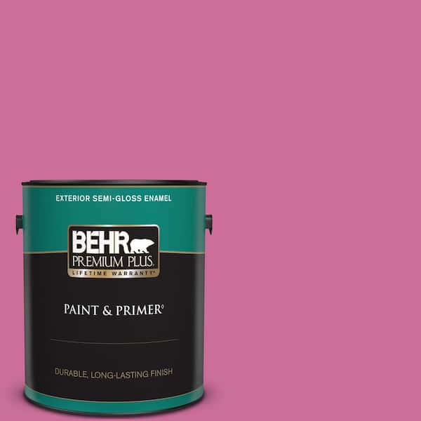 BEHR PREMIUM PLUS 1 gal. #100B-6 Fuchsia Kiss Semi-Gloss Enamel Exterior Paint & Primer