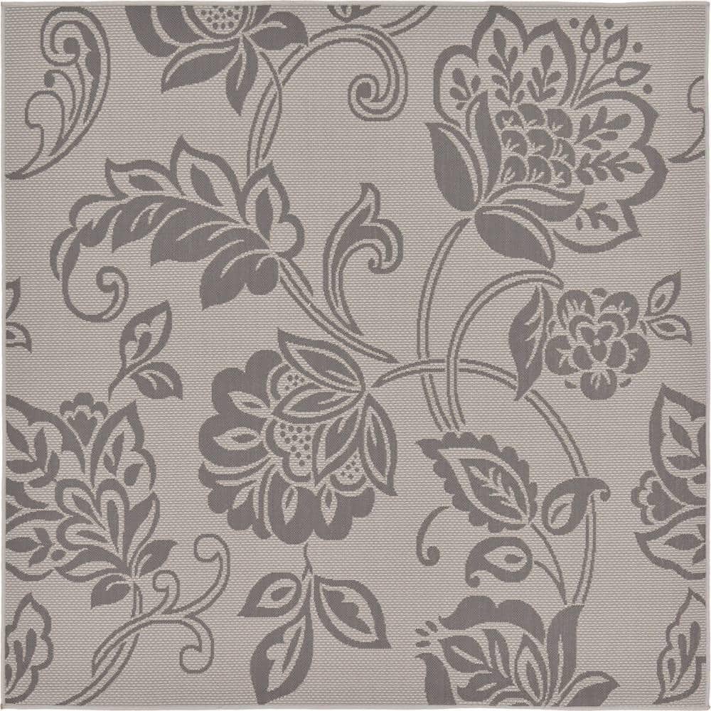 Unique Loom Outdoor Floral Gray 6' 0 x 6' 0 Square Rug 3126582 - The ...