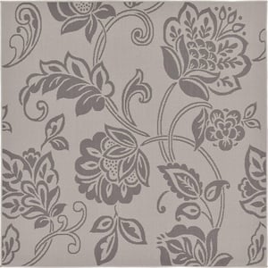 Outdoor Floral Gray 6' 0 x 6' 0 Square Rug