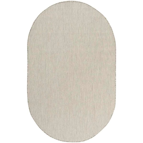 Nourison Courtyard Ivory Silver 3 ft. x 5 ft. All-Over Design Contemporary Oval Area Rug