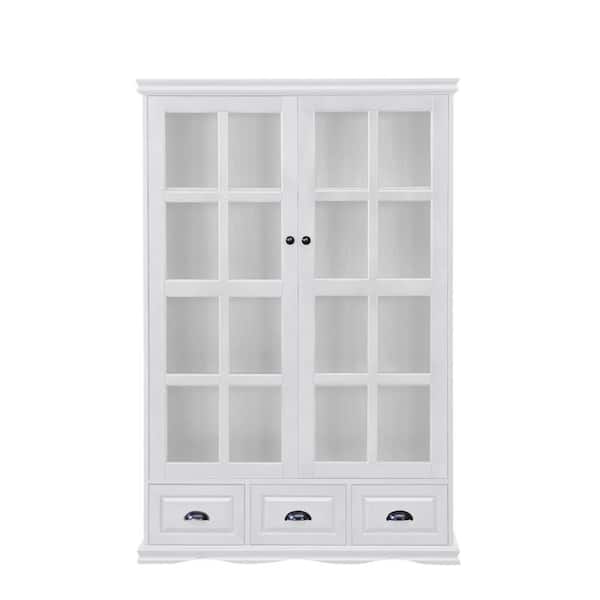 Unbranded White 40 in. Width Display Cabinet With 3 Drawers