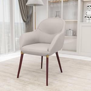 Elias Dining Chair Upholstered in Leather Velvet With Barrel Back and Powder-Coated Legs, Light Grey