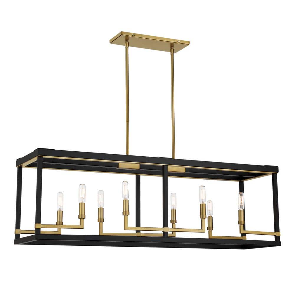 Coal & Soft Brass 8-Light Rectangular Island Pendant