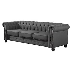 Romeo 82 in. Round Arm 3-Seater Sofa in Charcoal