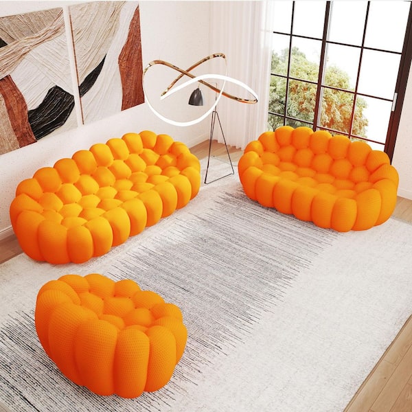 Magic Home Modern (3-Piece) Orange Mesh Fabric Living Room Set