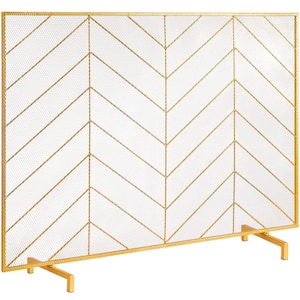 Single-Panel Fireplace Screen 38.6 in. L x 29.8 in. H Sturdy Iron Mesh Fireplace Screen Simple Install Spark Guard Cover