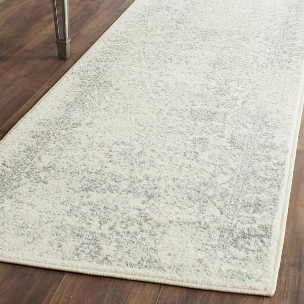 Adirondack Ivory/Silver 3 ft. x 14 ft. Border Distressed Runner Rug