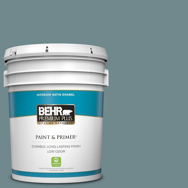 BEHR PREMIUM PLUS 5 gal. #PPU13-06 Polaris Blue Satin Enamel Low Odor Interior Paint & Primer