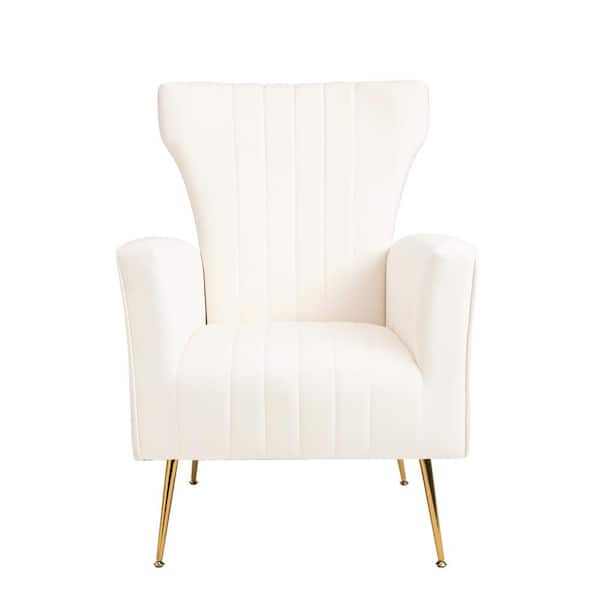 Unbranded White Accent Velvet Upholstered Wingback Arm Chair with Anti-Slip Pads Gold Legs