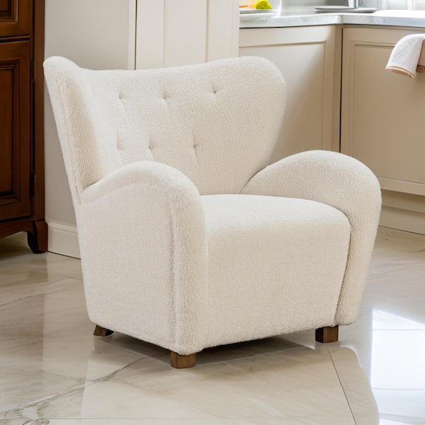Lao Beige and Brown Polyester Side Chair with Cushioned Tufted Back