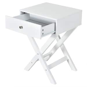 25.5 in. H x 18 in. W x 13.5 in. D White Side Nightstand with Drawer x Shaped Structure Accent Sofa End Table