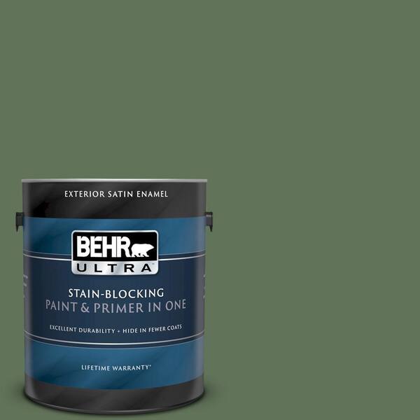 BEHR ULTRA 1 gal. #UL210-18 Scallion Satin Enamel Exterior Paint and Primer in One