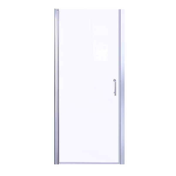 30 in. W x 72 in. H Pivot Semi - Frameless Shower Door in Chrome Finish with Clear Glass