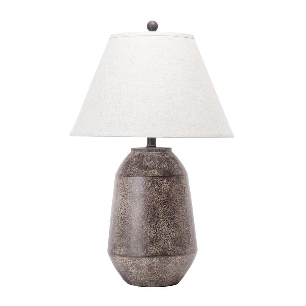 Rustic Brown Resin Table Lamp with White Fabric Shade