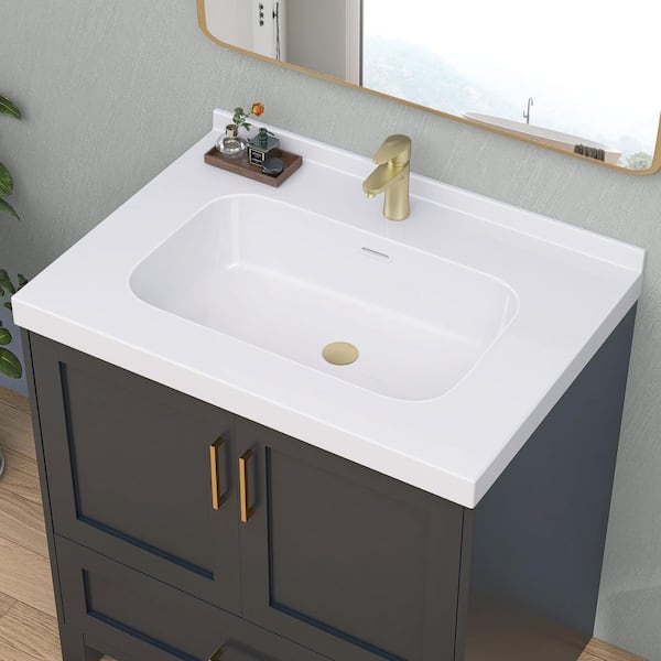 Zeafive 30 in. W x 22 in. D Solid Surface White Rectangular Single