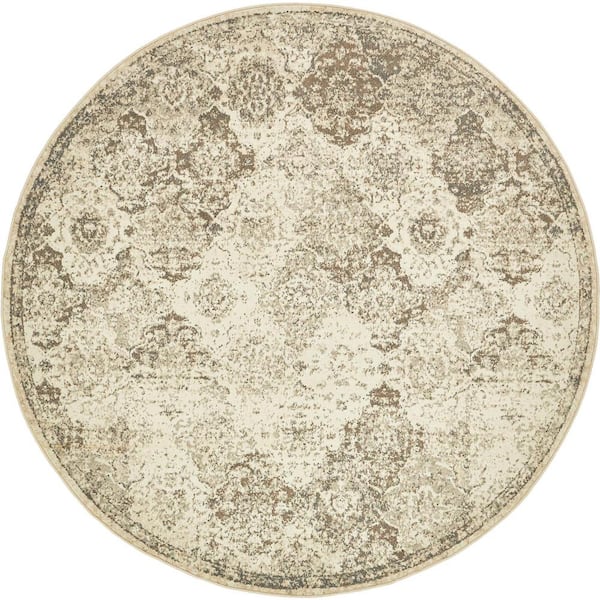 Unique Loom Tuareg Bungalow Beige 8' 0 x 8' 0 Round Rug