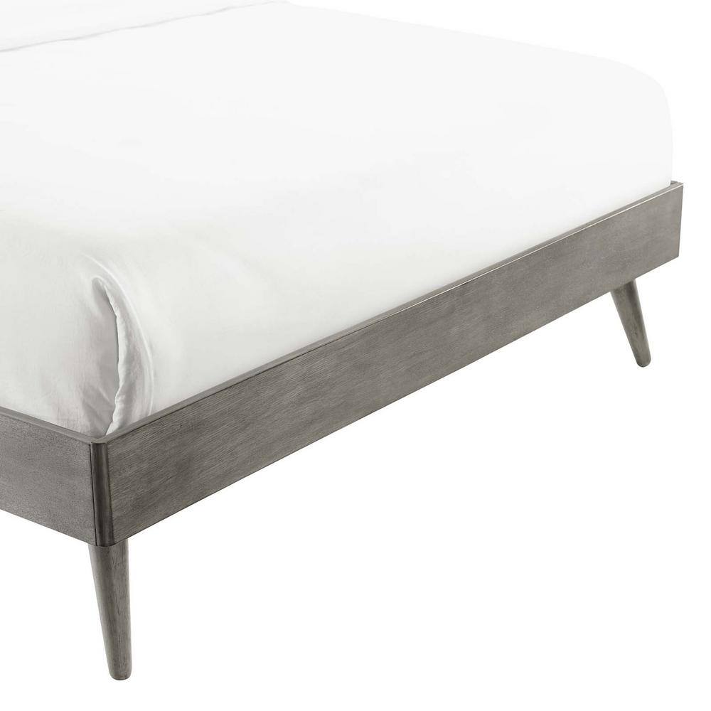 Mid-Century Modern King Platform Bed with Wood Slats in Gray