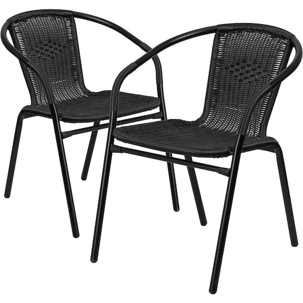 Unbranded Stackable Steel Outdoor Dining Chair in Black (Set of 2) with Curved Back